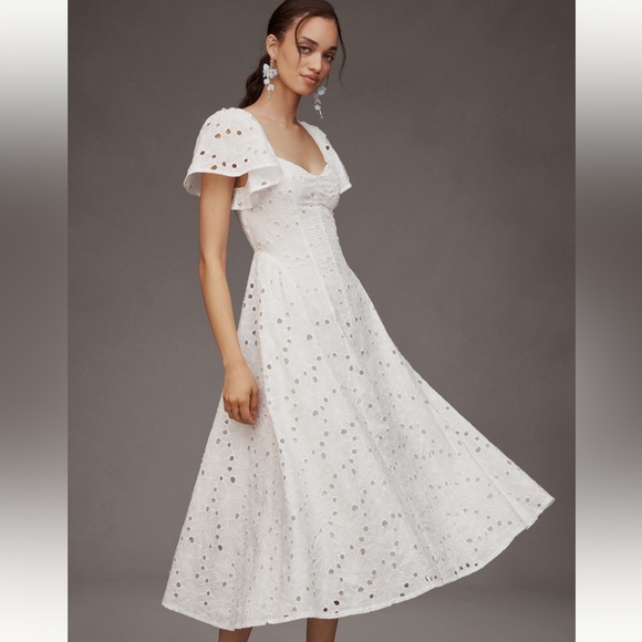 Anthropologie Dresses & Skirts - Extro&Vert Ada Flutter-Sleeve Broderie
Midi Dress